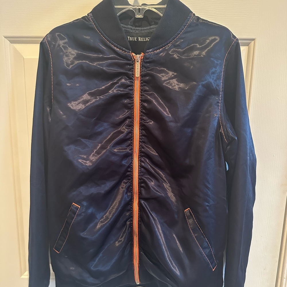 True Religion Women’s Moto Girl Satin Bomber Jacket size Small